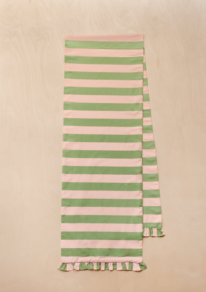 Cotton Table Runner in Green Stripe