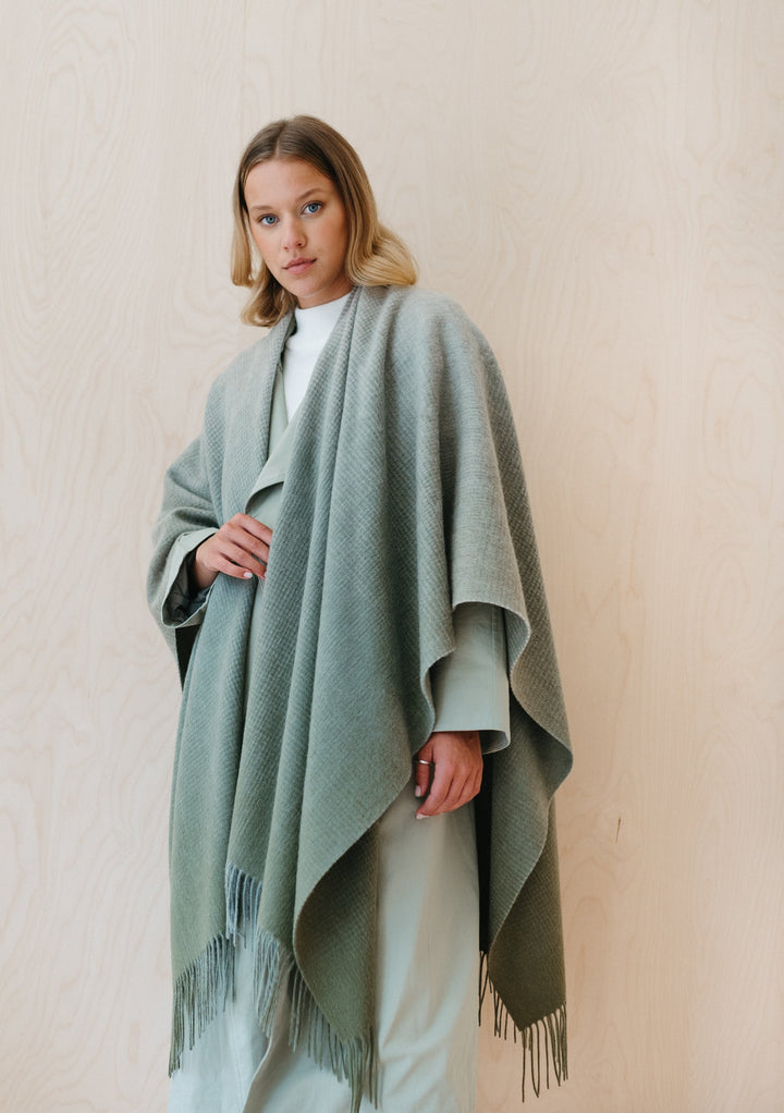 Lambswool Wrap in Olive Ombre Check
