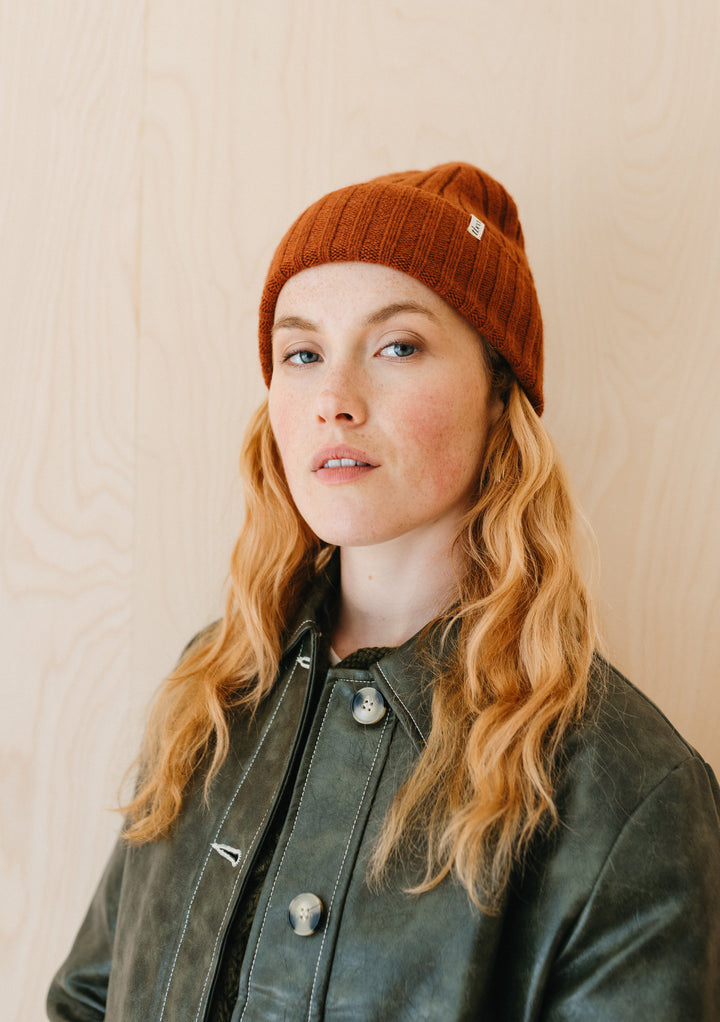 Cashmere & Merino Beanie in Rust