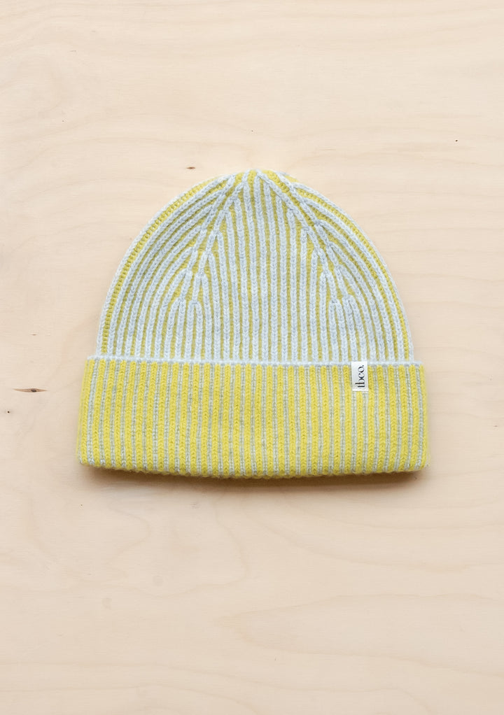 Bonnet bicolore en cachemire et laine mérinos vert citron