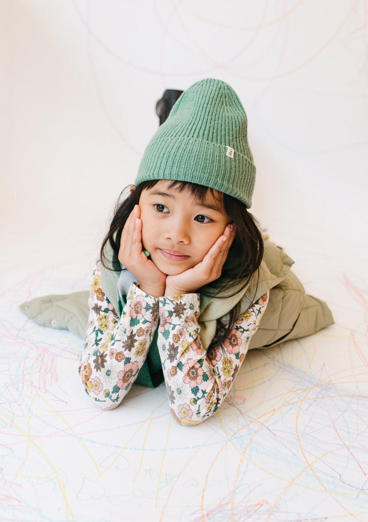 Bonnet pour enfants en laine mérinos en vert
