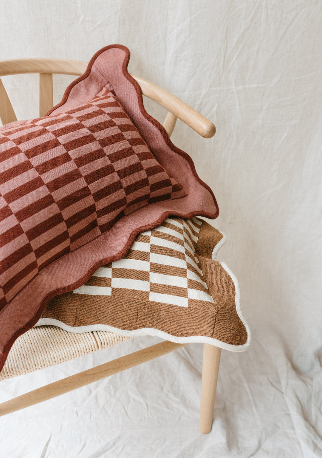 Cotton Cushion Cover in Camel Checkerboard