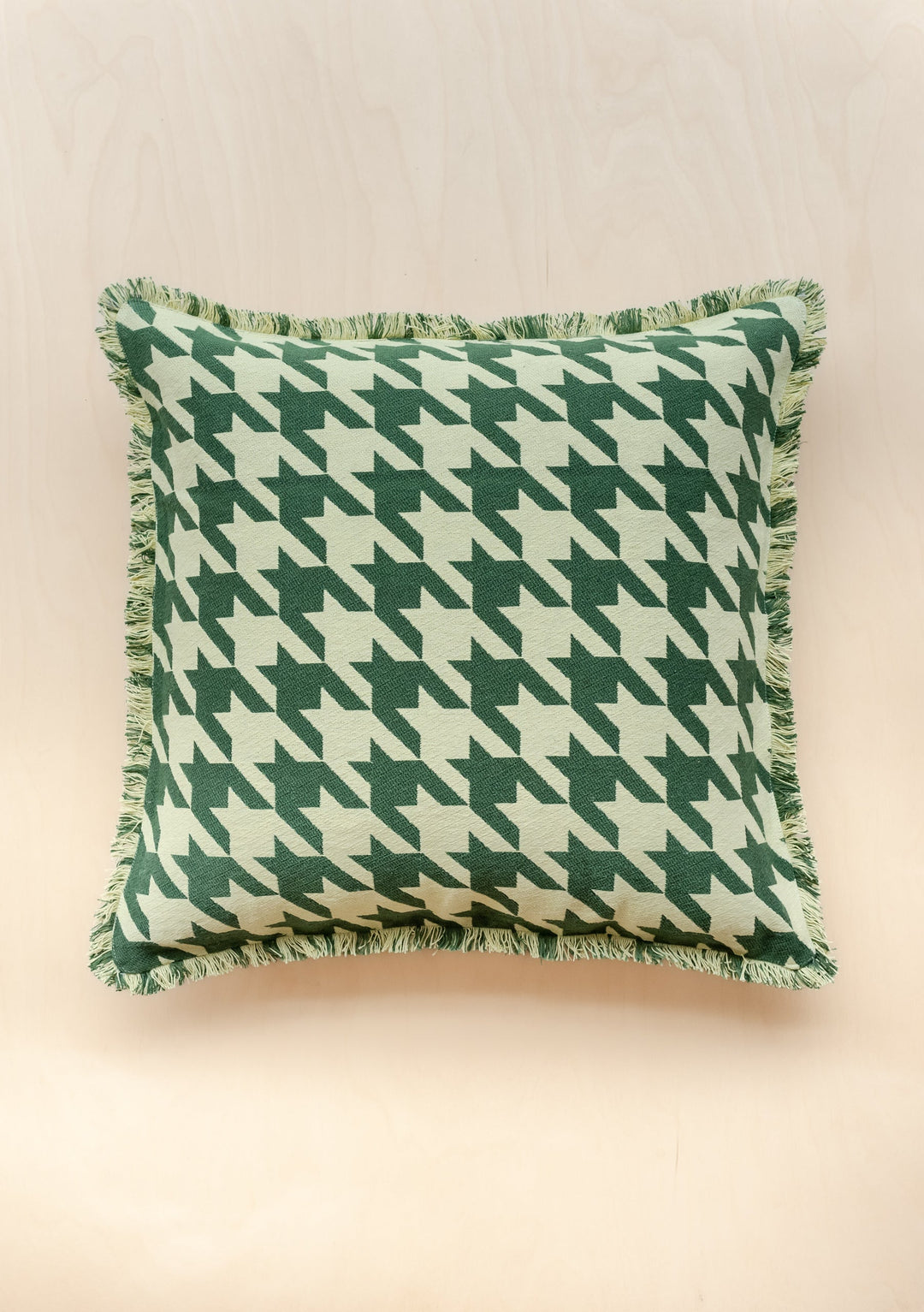 Green Houndstooth Cotton Cushion Cover