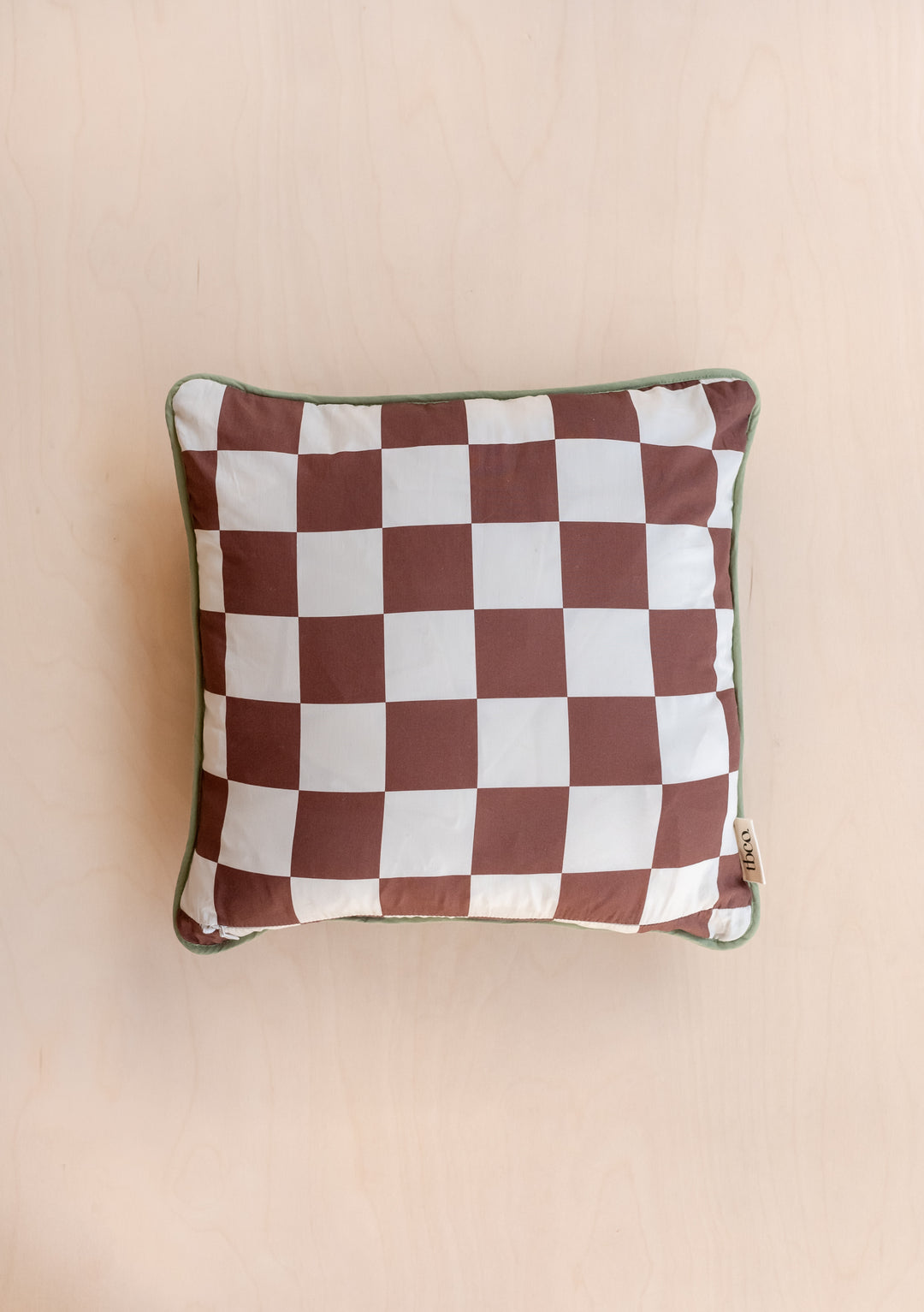 Housse de coussin matelassée réversible en damier céleste