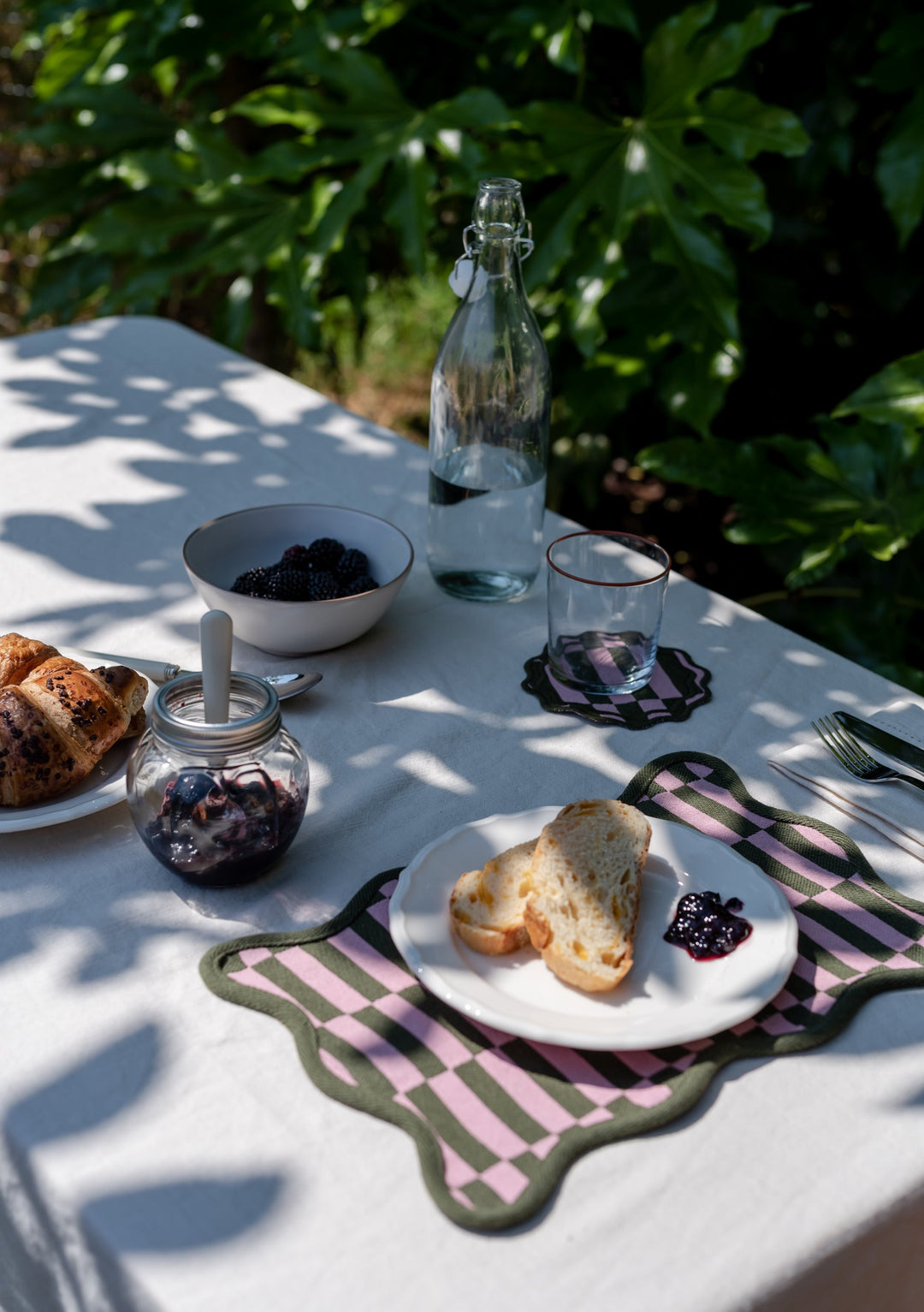 Olive Checkerboard Cotton Coasters Set of 2