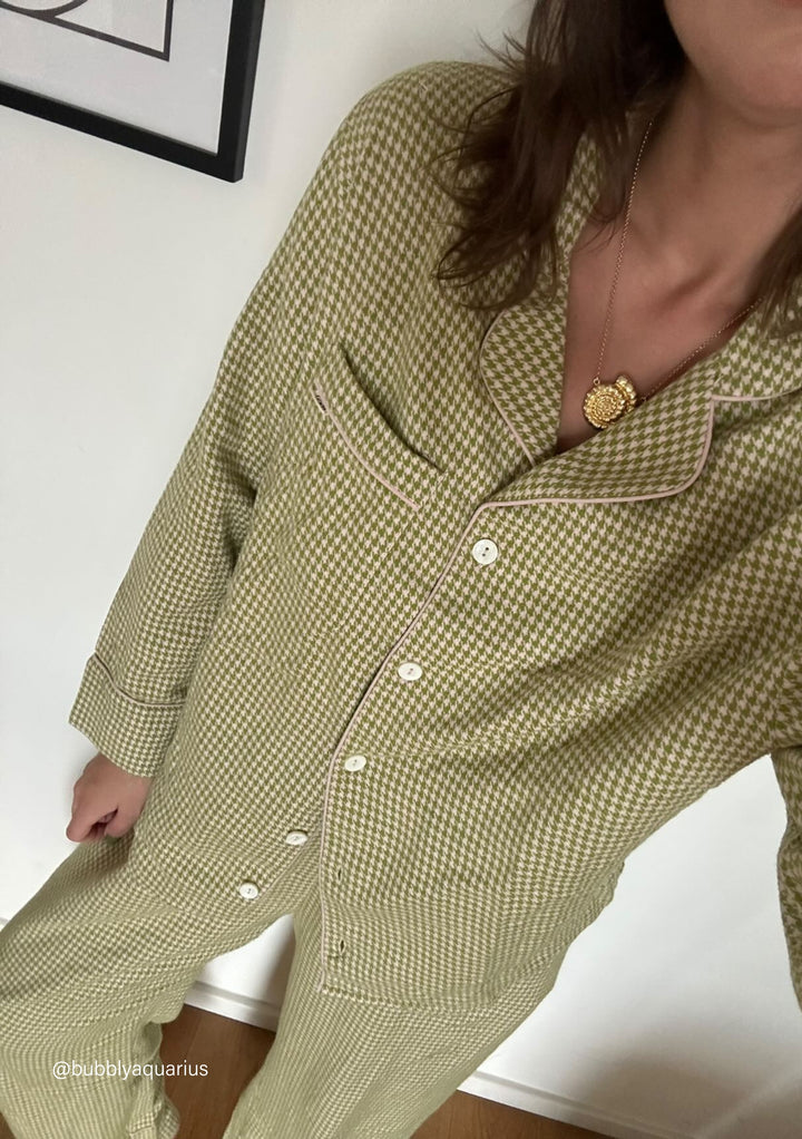 Pyjama en coton pied-de-poule olive