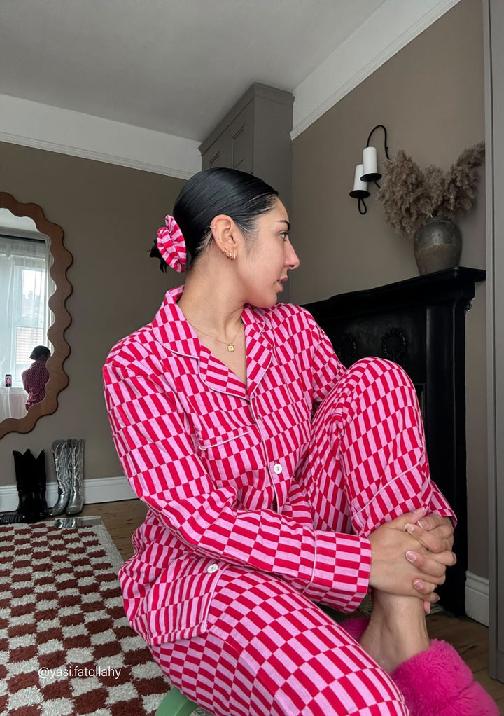 Cotton Pyjamas in Pink Checkerboard