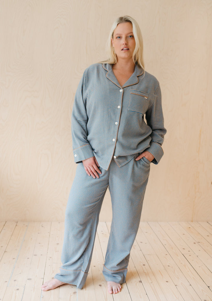 Pyjama en coton pied-de-poule bleu