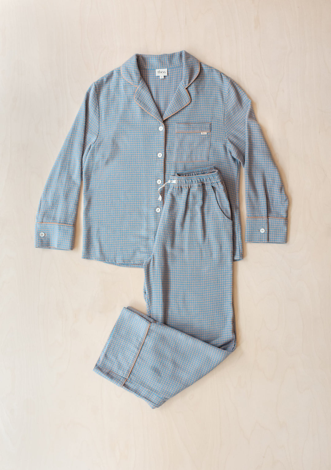 Pyjama en coton pied-de-poule bleu