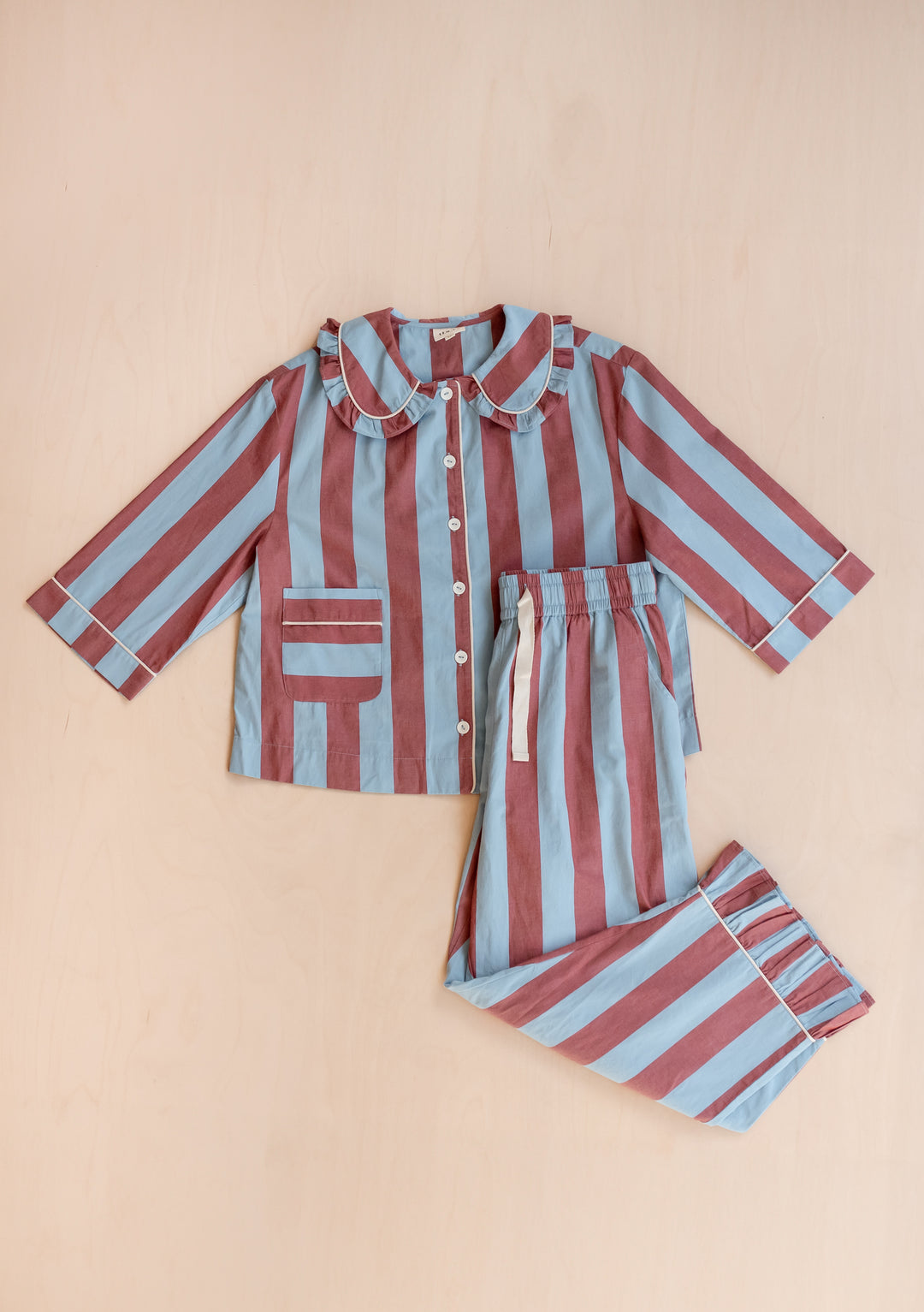 Cotton Pyjamas in Blue & Red Stripe