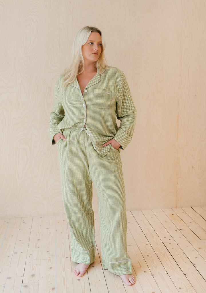 Pyjama en coton pied-de-poule olive