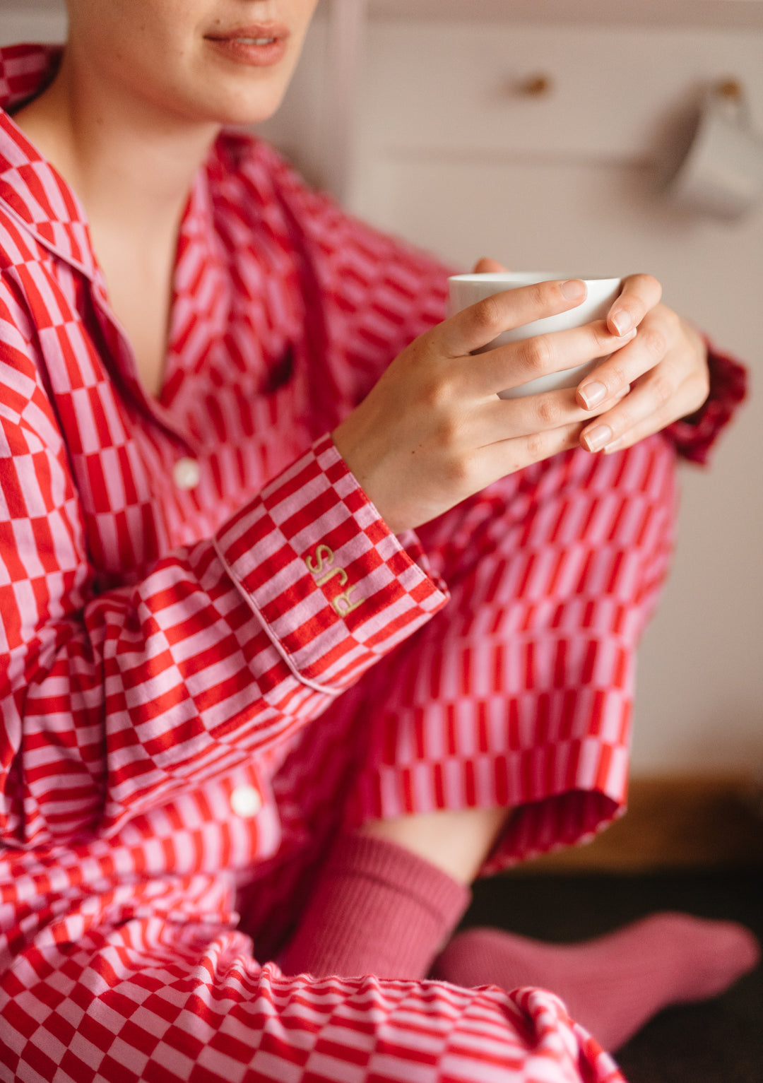 Cotton Pyjamas in Rose Checkerboard