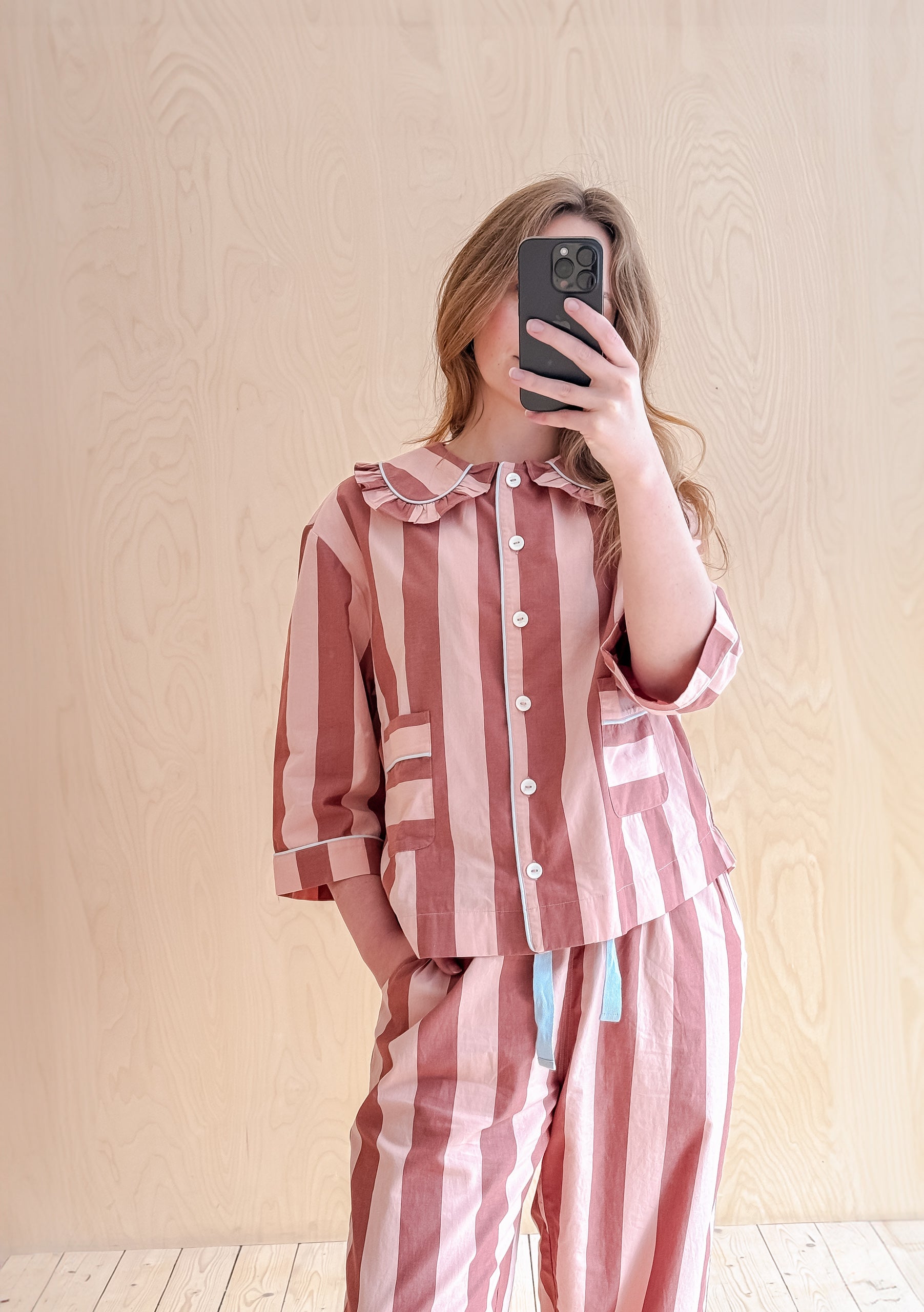 Cotton Pyjamas in Pink Red Stripe