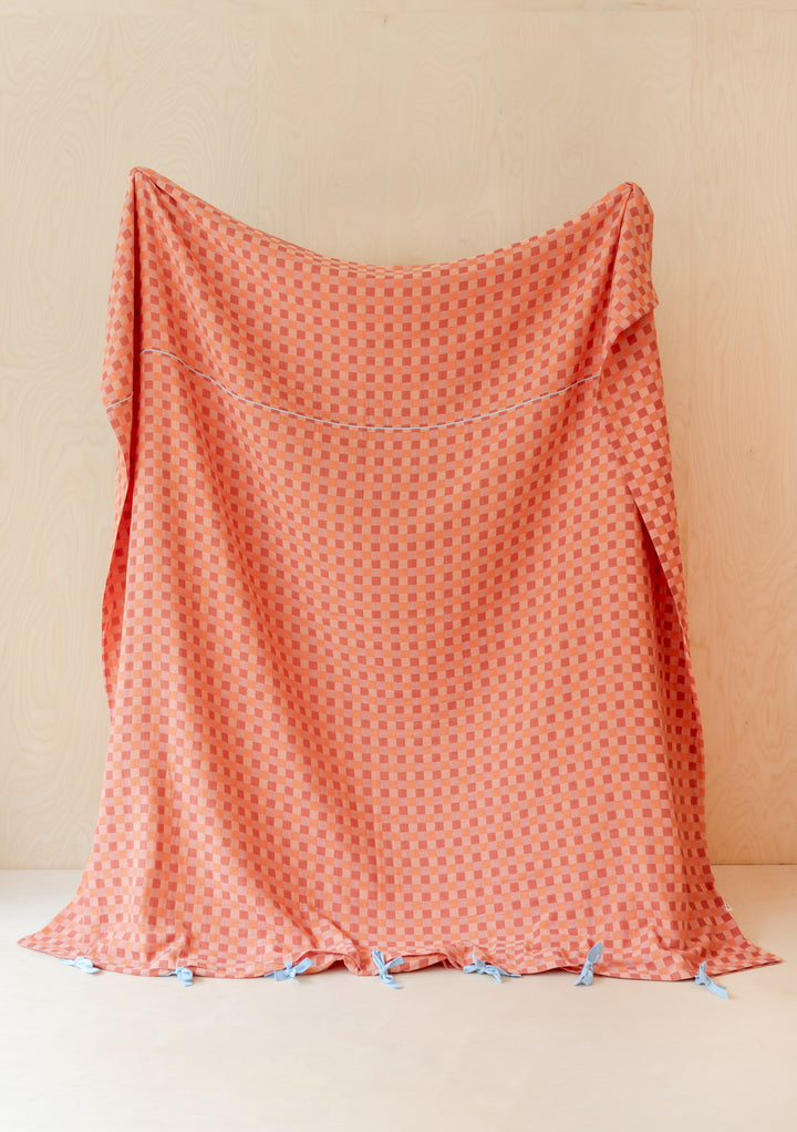 Cotton Duvet Cover in Apricot Checkerboard