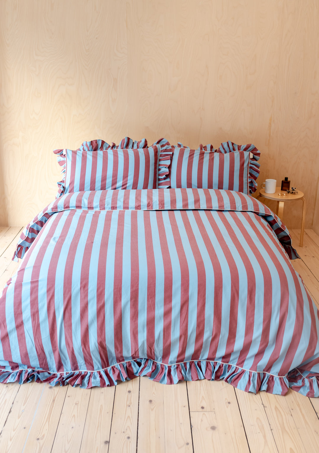 Cotton Duvet Cover in Blue & Red Stripe