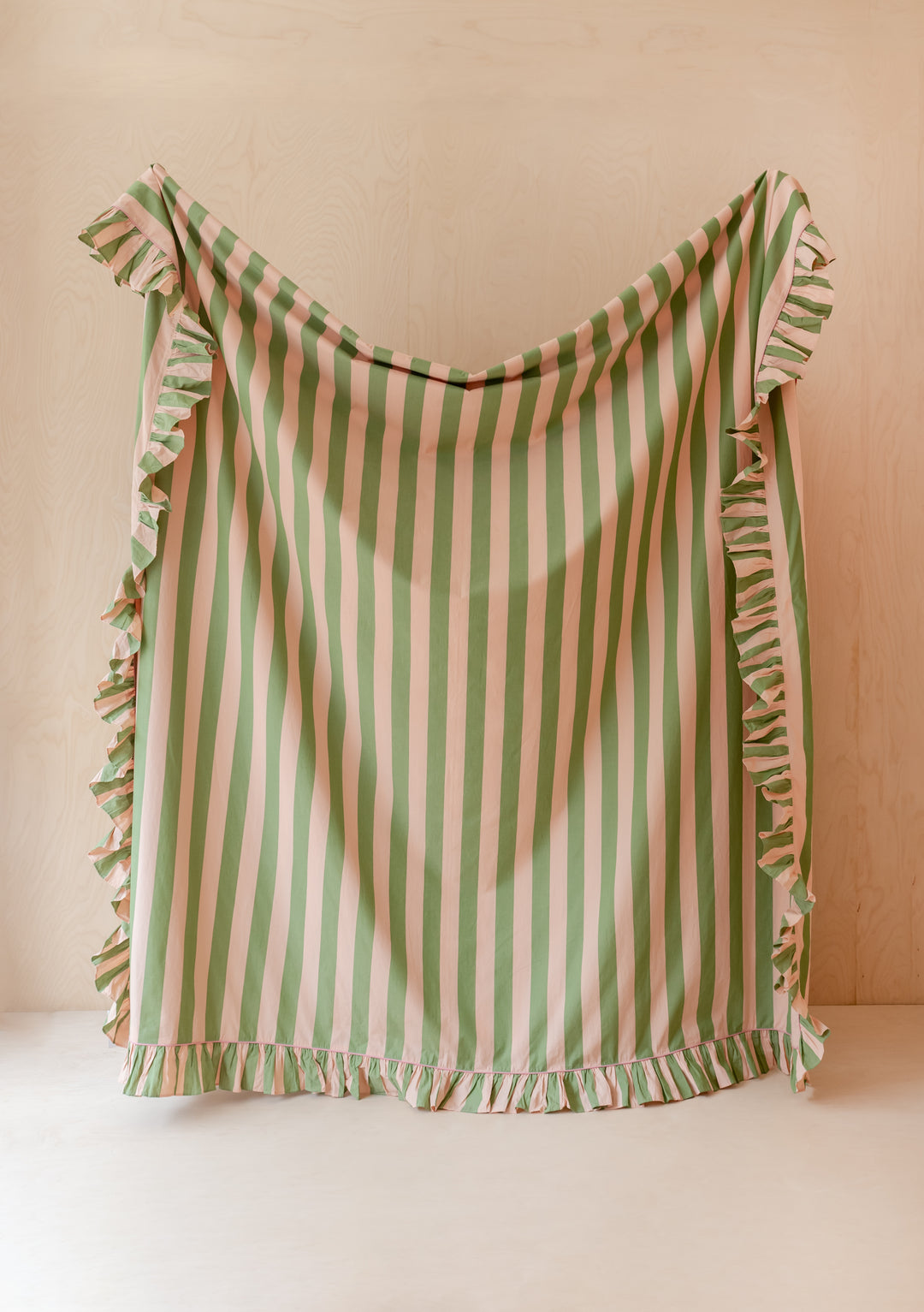 Cotton Duvet Cover in Green Stripe