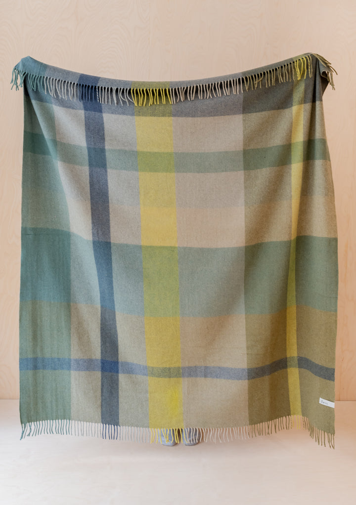 Sample Sale Recycled Wool Blanket in Green Oversized Patchwork Check