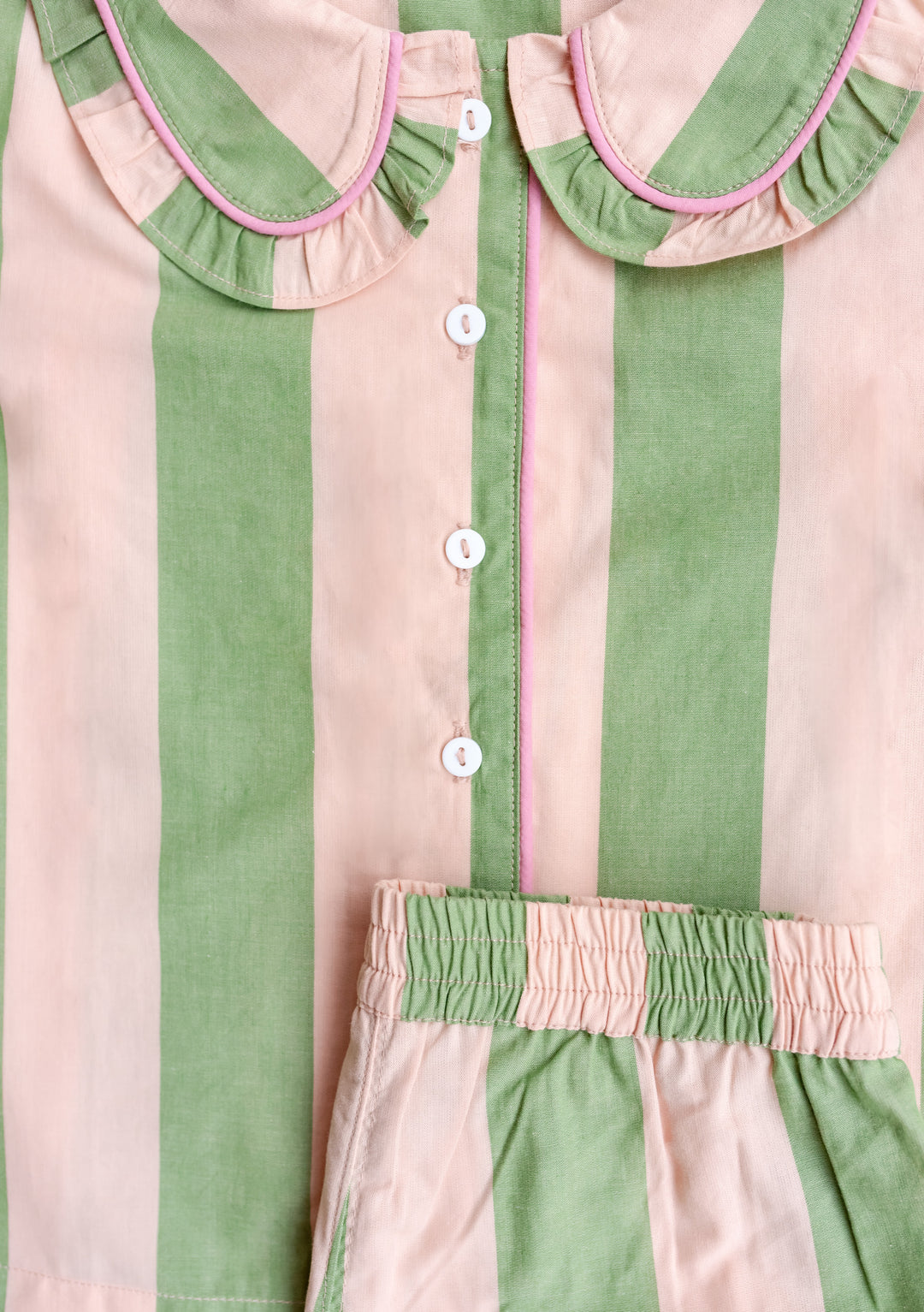 Cotton Kids Pyjamas in Green Stripe