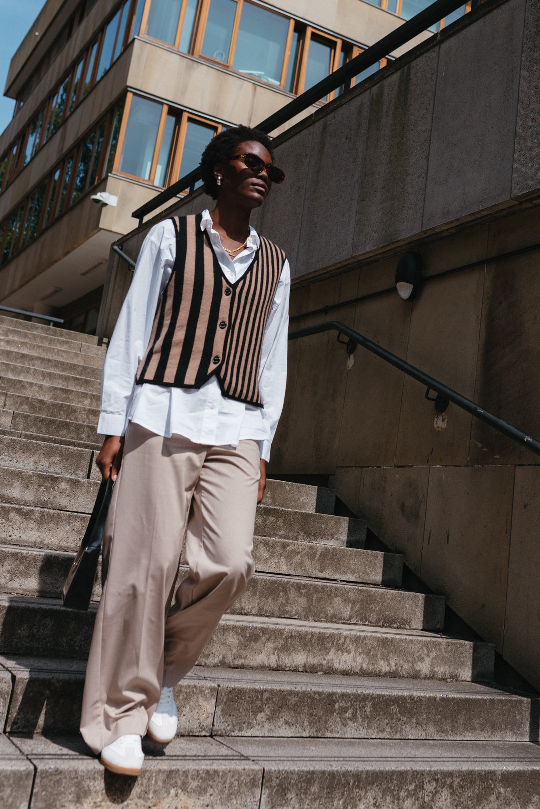 Merino Wool Vest in Latte Stripe