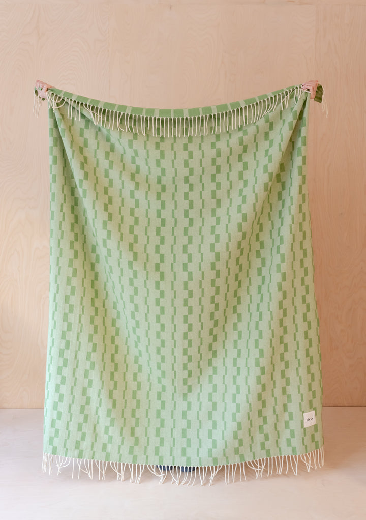 Lambswool Blanket in Green Checker Stripe