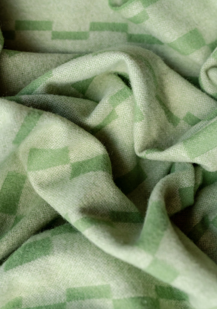 Lambswool Blanket in Green Checker Stripe