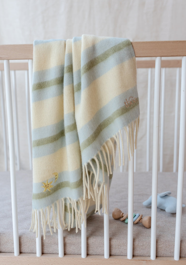 Lambswool Baby Blanket in Blue Stripe