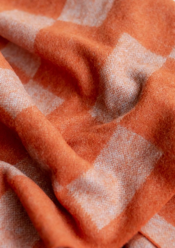 Lambswool Kids Scarf in Orange Checker