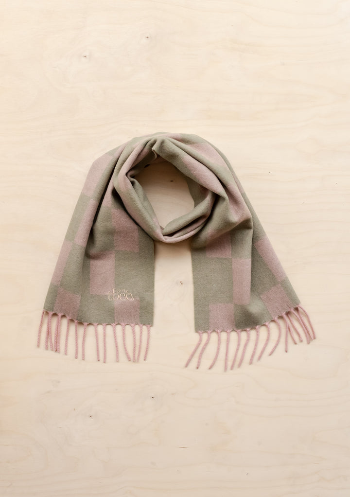 Lambswool Kids Scarf in Pink Checker