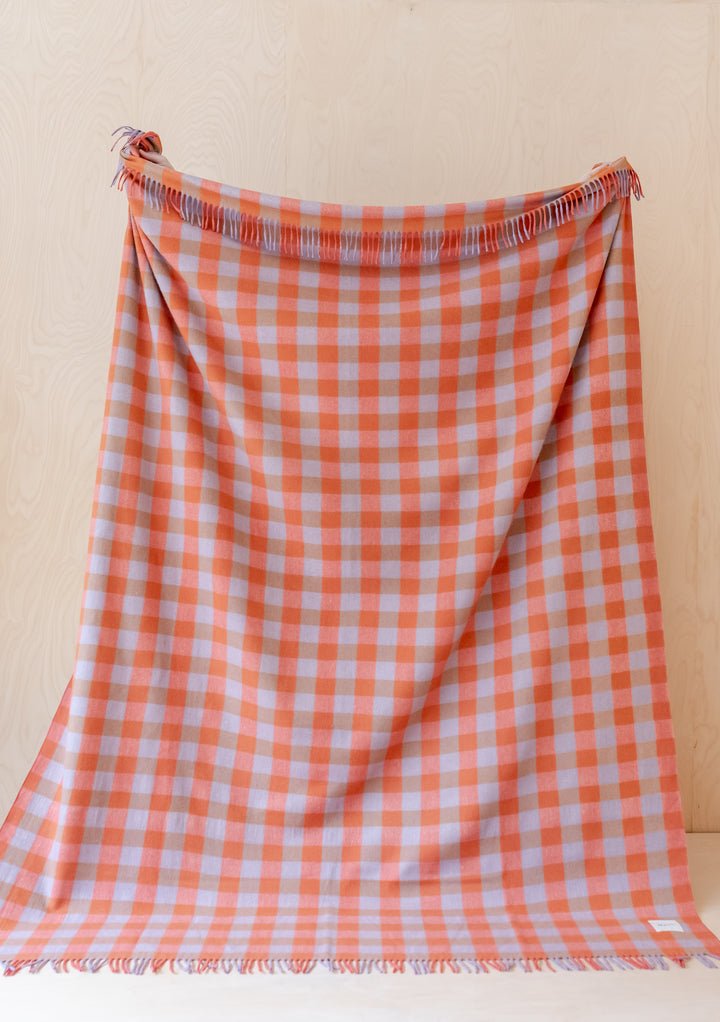 Recycled Wool Extra Large Blanket in Orange Gingham