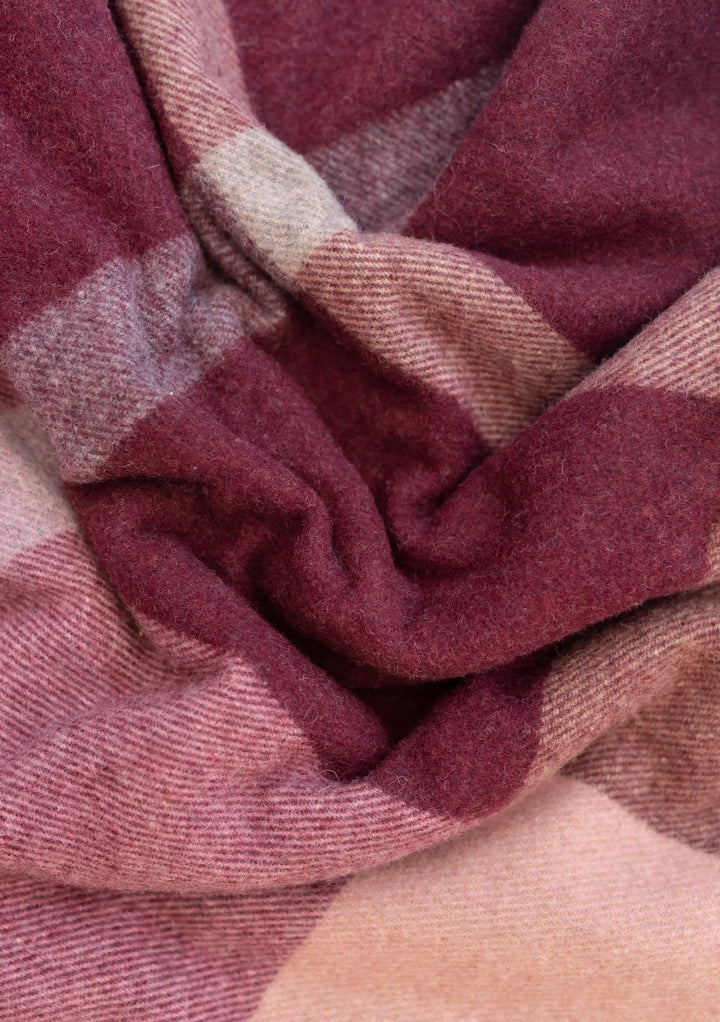 Recycled Wool Extra Large Blanket in Berry Oversized Patchwork Check