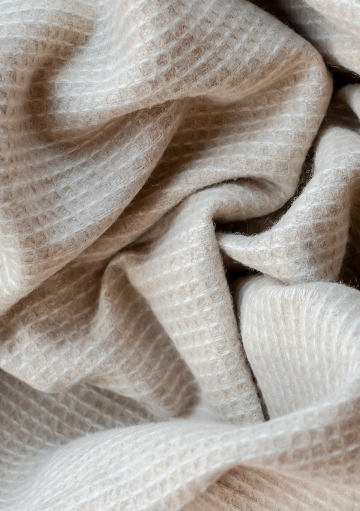 Recycled Wool Extra Large Blanket in Camel Waffle