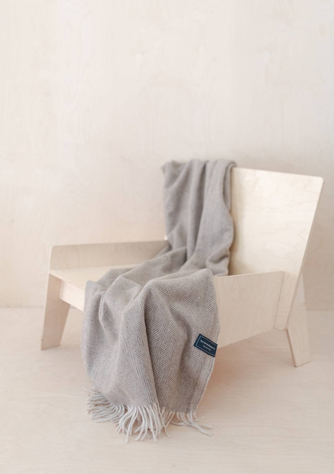 Recycled Wool Small Blanket in Natural Herringbone