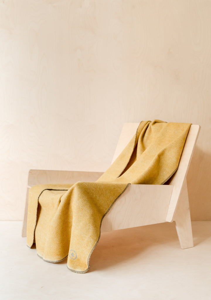 Recycled Wool Large Pet Blanket in Mustard Herringbone