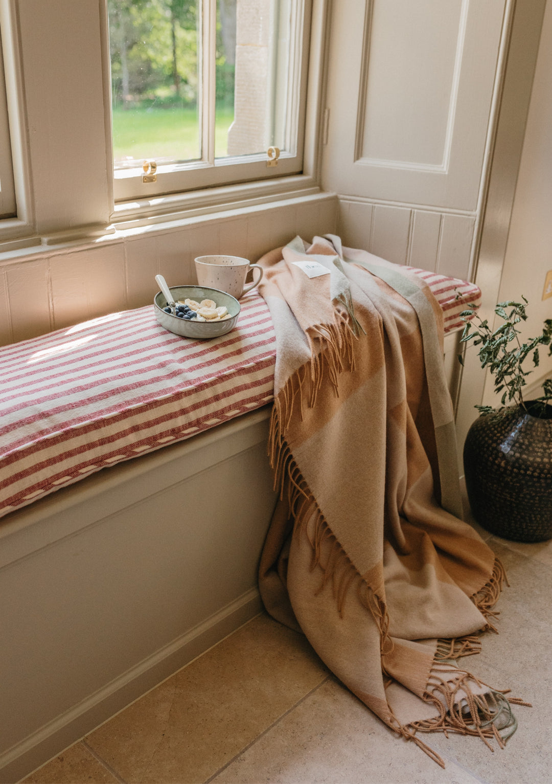 Cashmere & Merino Blanket in Neutral Checkerboard