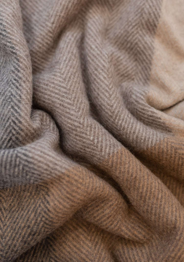 Recycled Wool Blanket in Natural Herringbone Block Check