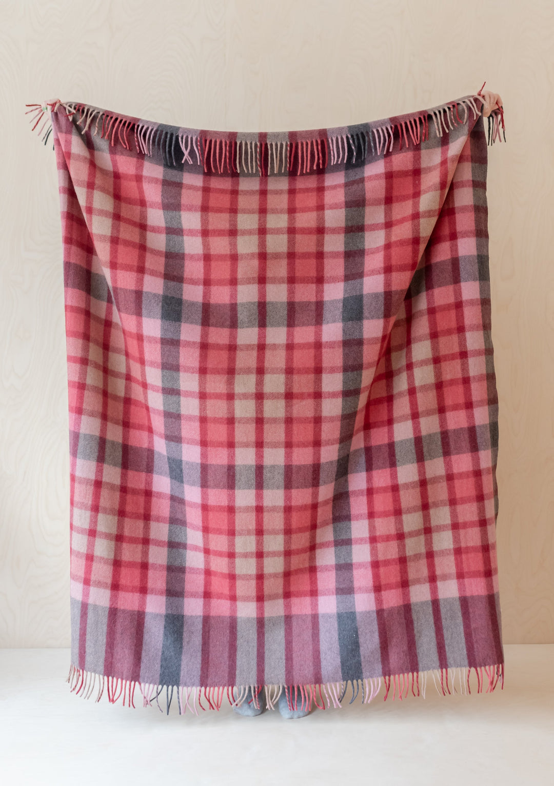 Recycled Wool Blanket in Berry Gingham Check