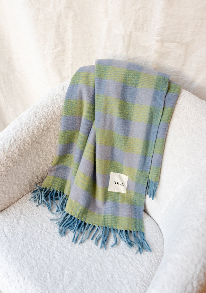 Recycled Wool Blanket in Green Gingham