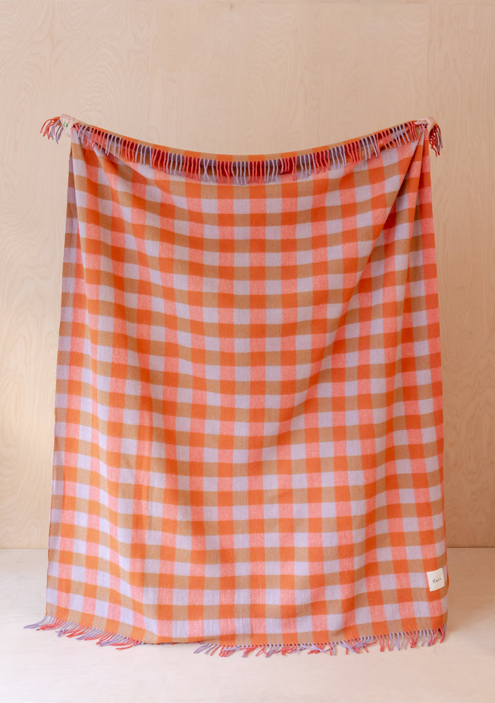 Recycled Wool Blanket in Orange Gingham