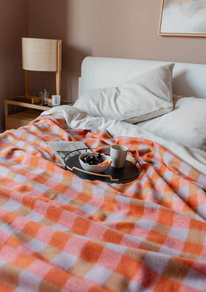 Recycled Wool Blanket in Orange Gingham