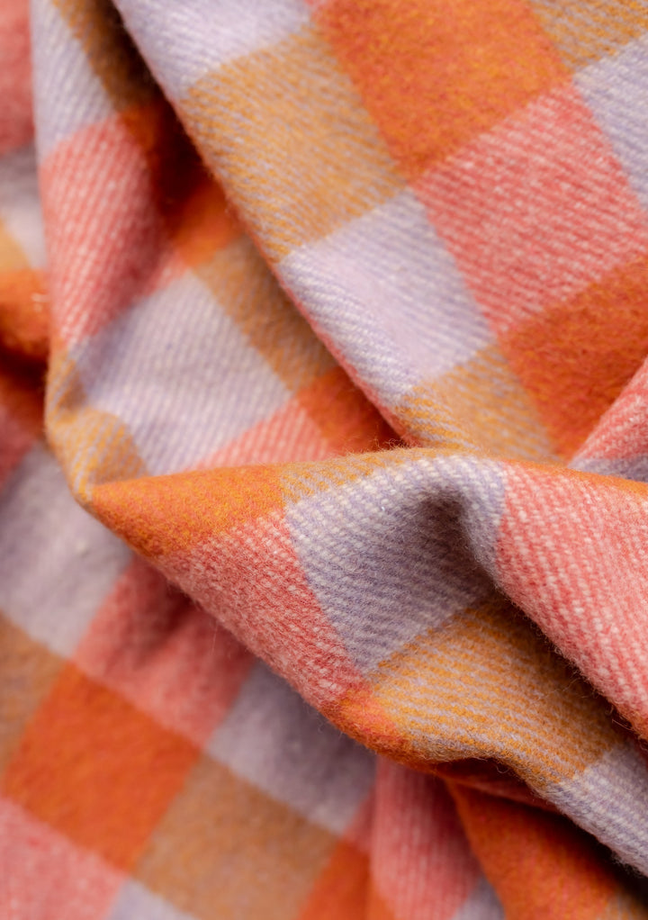 Recycled Wool Blanket in Orange Gingham