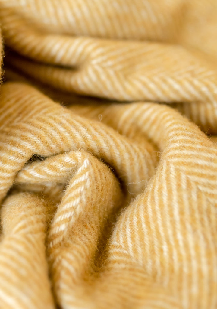 Recycled Wool Small Blanket in Mustard Herringbone