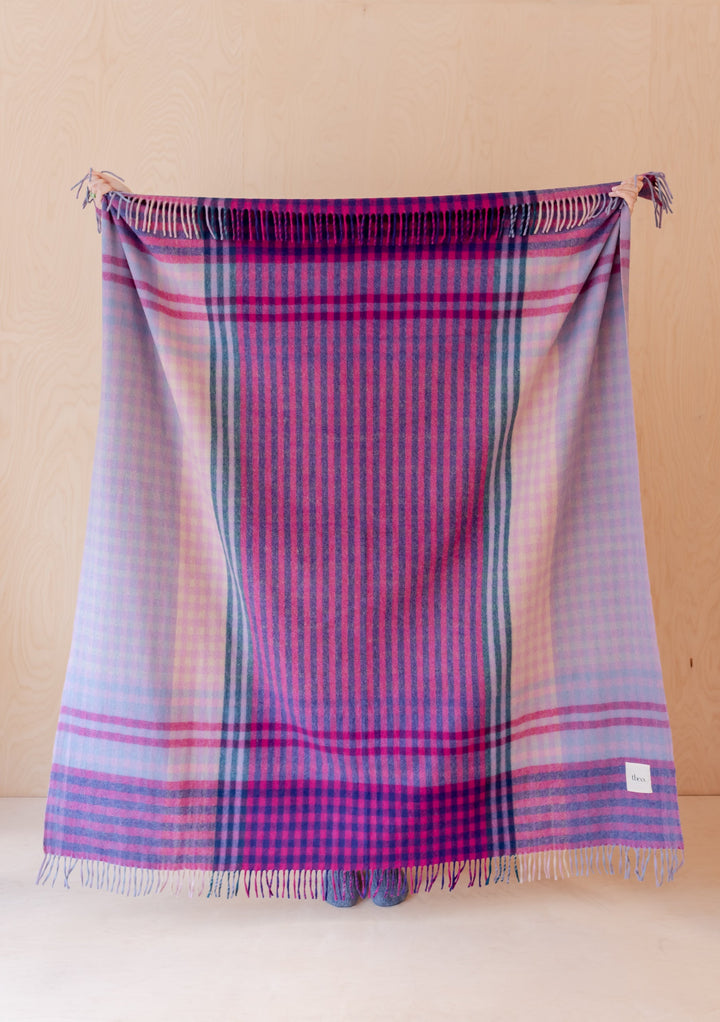 Recycled Wool Blanket in Lavender Micro Gingham