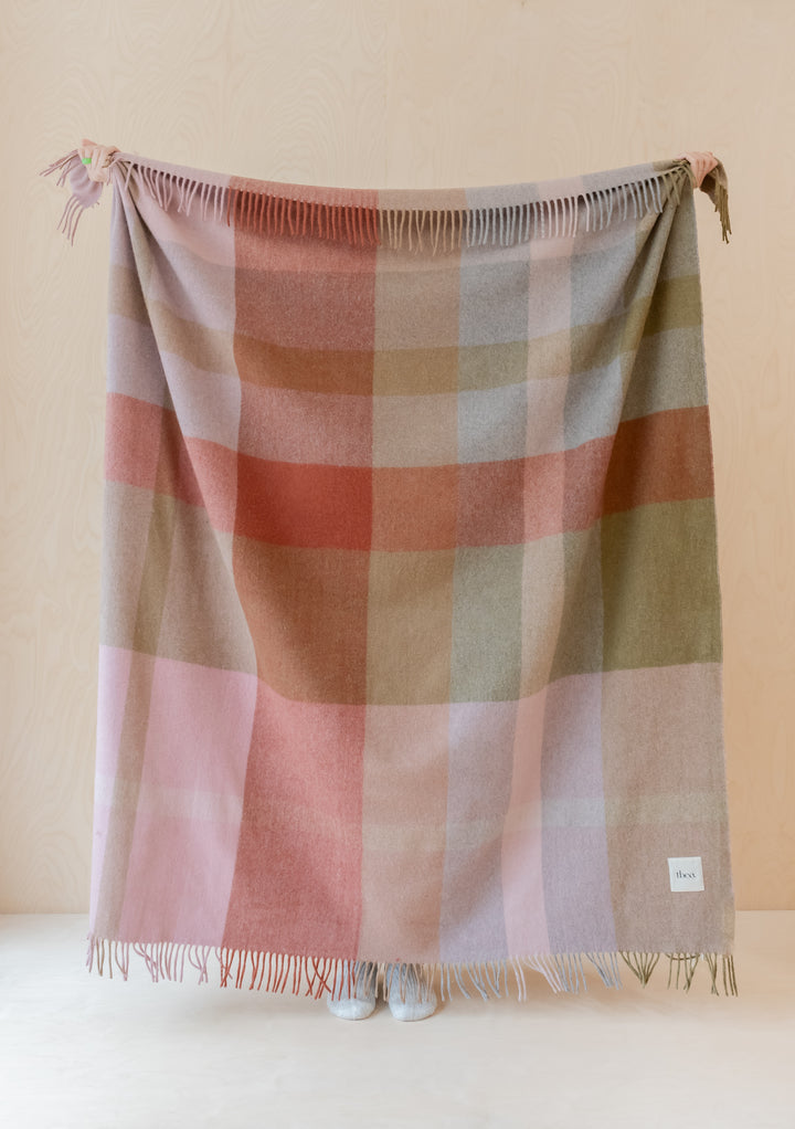 Recycled Wool Blanket in Pink Oversized Patchwork Check