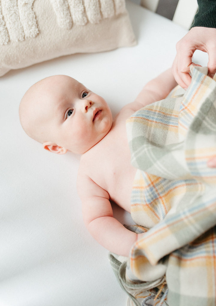 Lambswool Baby Blanket in Sage Nursery Check