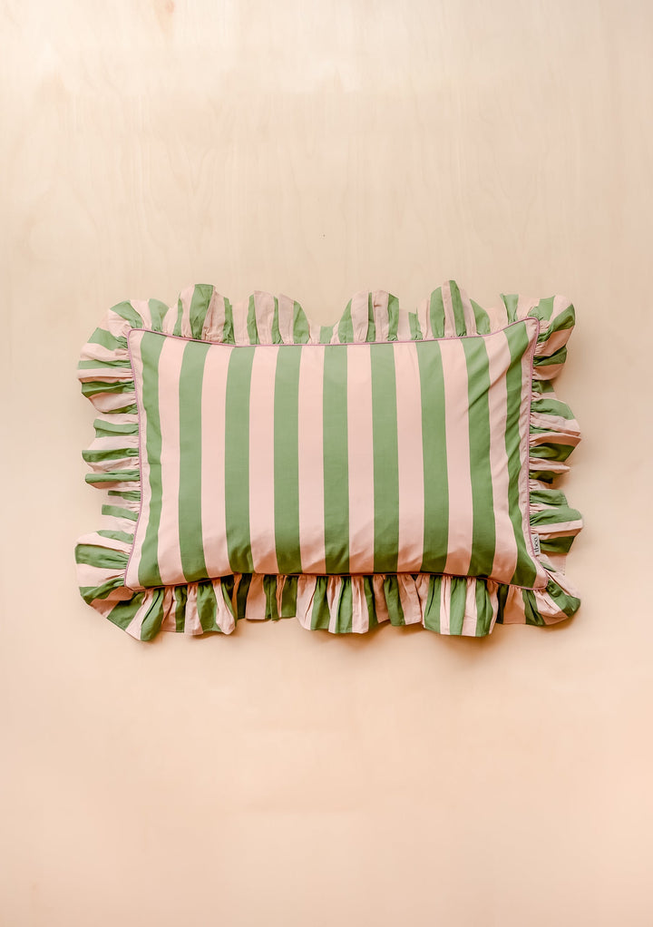 Cotton Duvet Cover and Pillowcase Set in Green Stripe