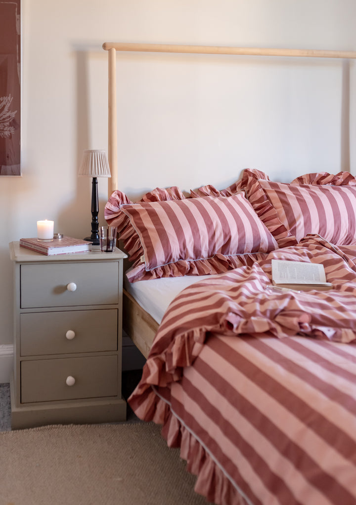 Pair of Cotton Pillowcases in Pink & Red Stripe