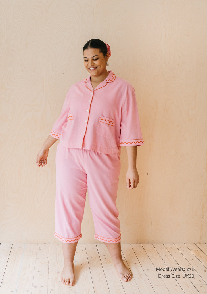Pyjama en coton et lin en rose