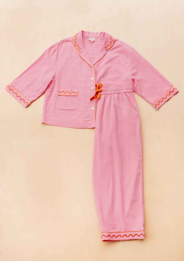 Pyjama en coton et lin en rose