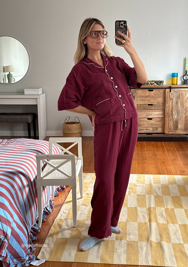 Pyjama en coton bordeaux