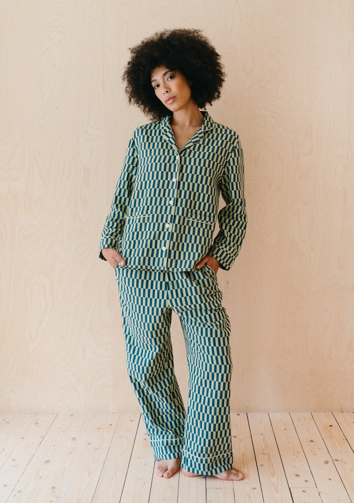 Cotton Pyjamas in Green Checkerboard